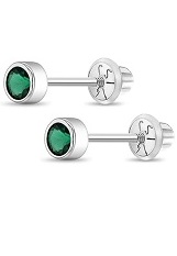 lovely mini white gold round bezel May birthstone baby earrings